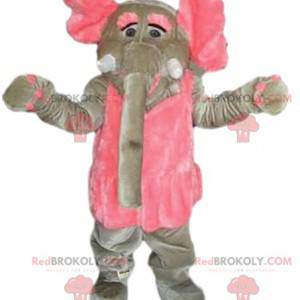 Grijze en roze olifant mascotte. Olifant kostuum -